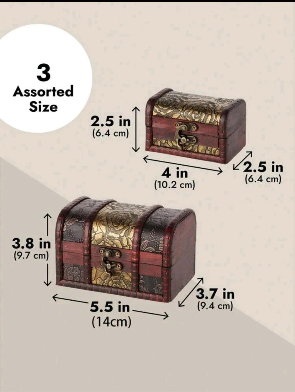 Vintage-Style Decorative Treasure Chest Set - Brown & Gold 3pcs